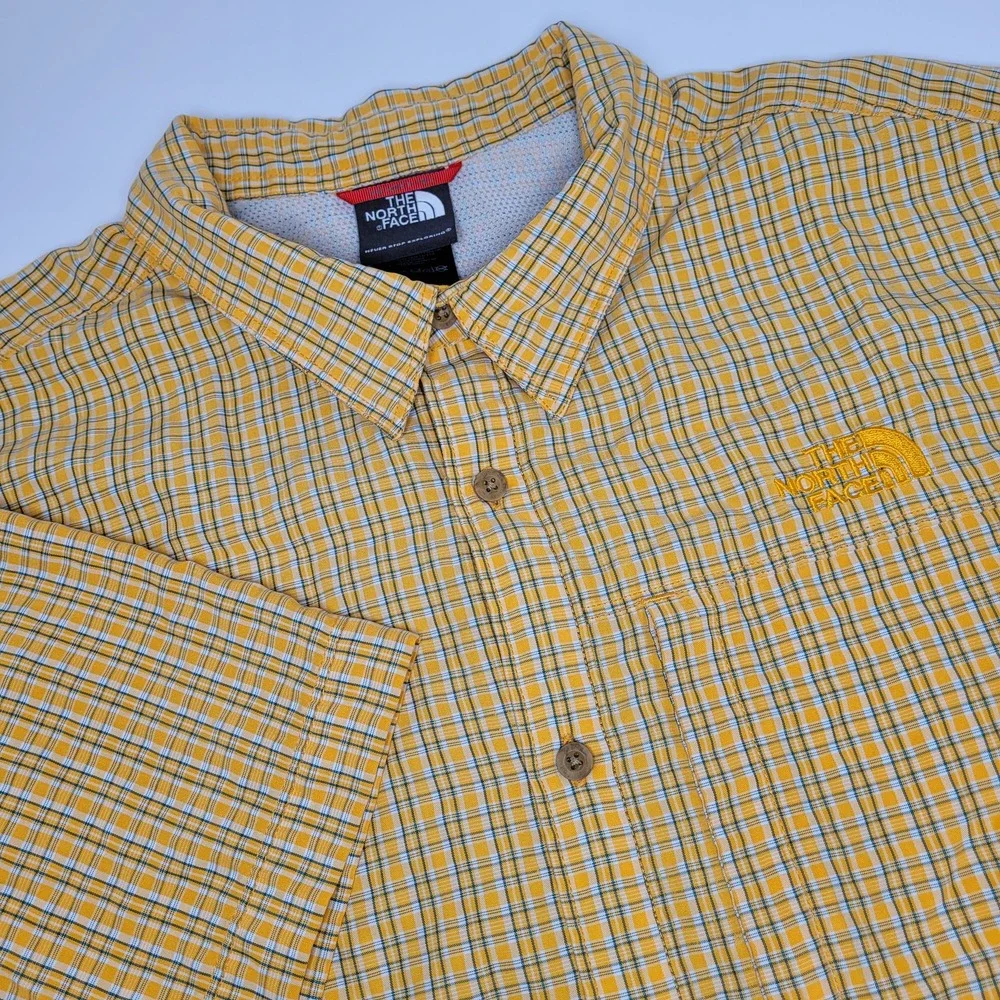 The North Face Button‎ Up Shirt Mens XL Yellow Plaid Excellent Short Sleeve A4H9